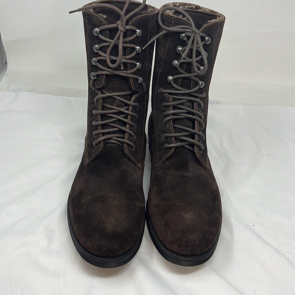 Men’s Sz 9.5 Brown Suede Full Fur Lined Lace Up Lug Boots - Picture 7 of 12